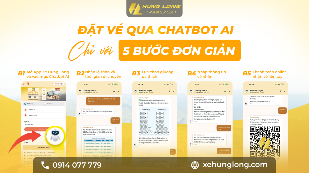 ĐẶT VÉ XE HƯNG LONG QUA CHATBOT AI – CHỈ 5 BƯỚC ĐƠN GIẢN, NHẬN VÉ NGAY 📲🤖